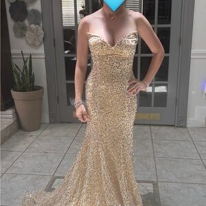 Gold Sequin Strapless Gown